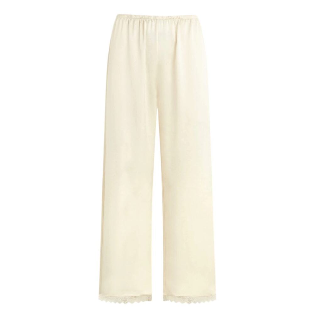 NWT Leset Barb Lace Crop Pants Silky Trim Pull On Elastic Waist Trousers Creme